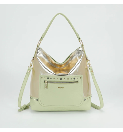 Bolso Mimi Mua efecto laminado verde pistacho